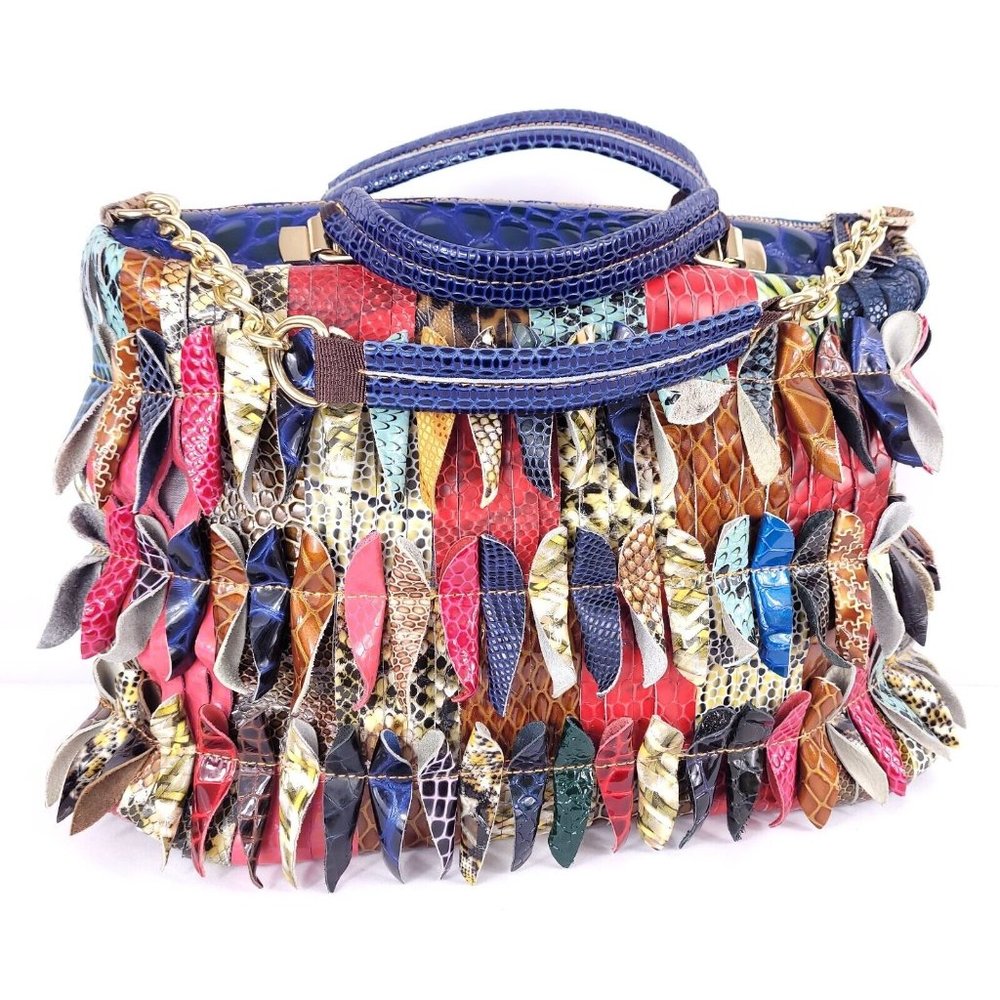 Multi-Colored Faux Leather Snakeskin Pattern Handbag Shoulder Boho Bag Purse